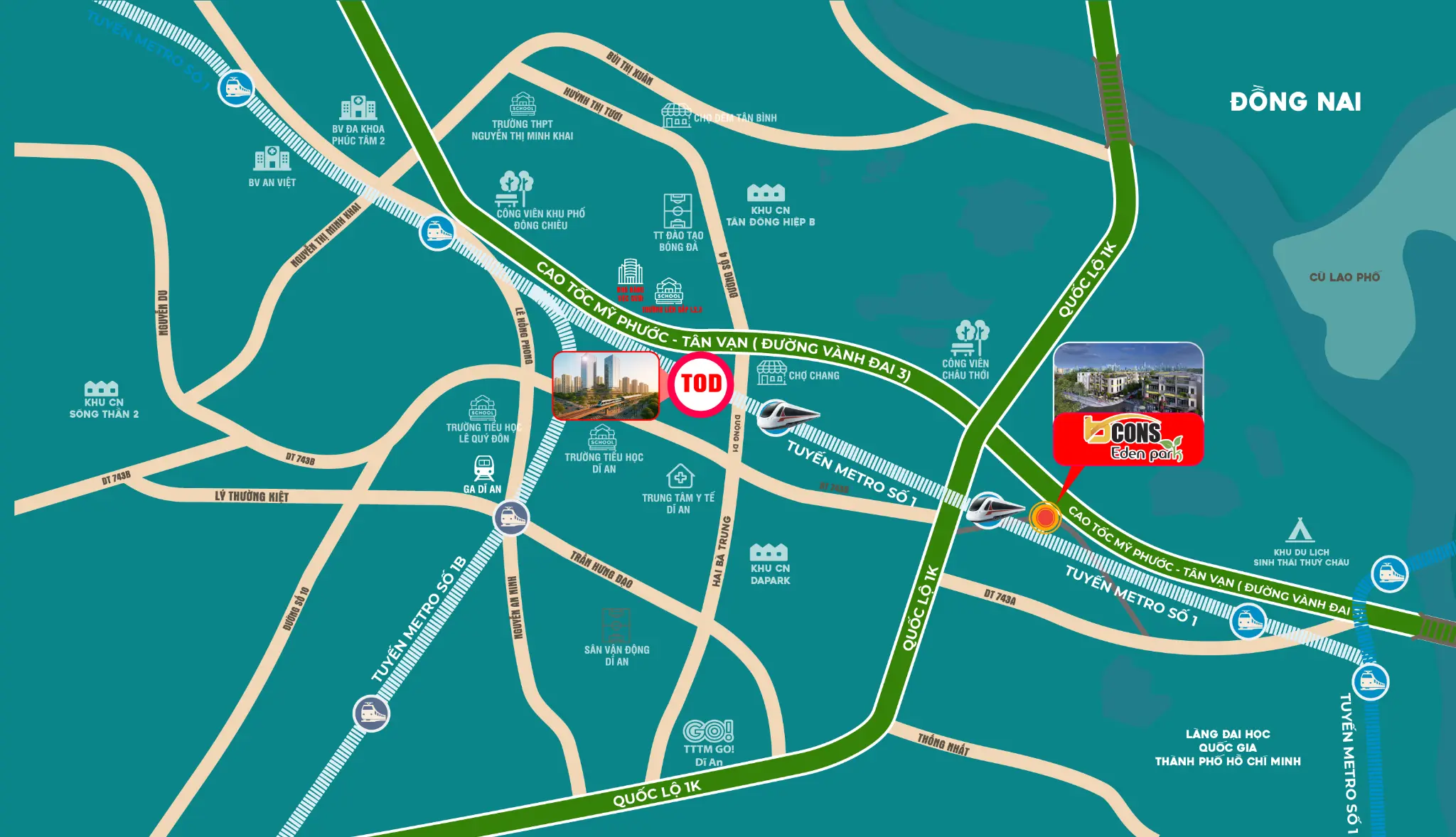 Bản đồ vị trí Bcons Eden Park