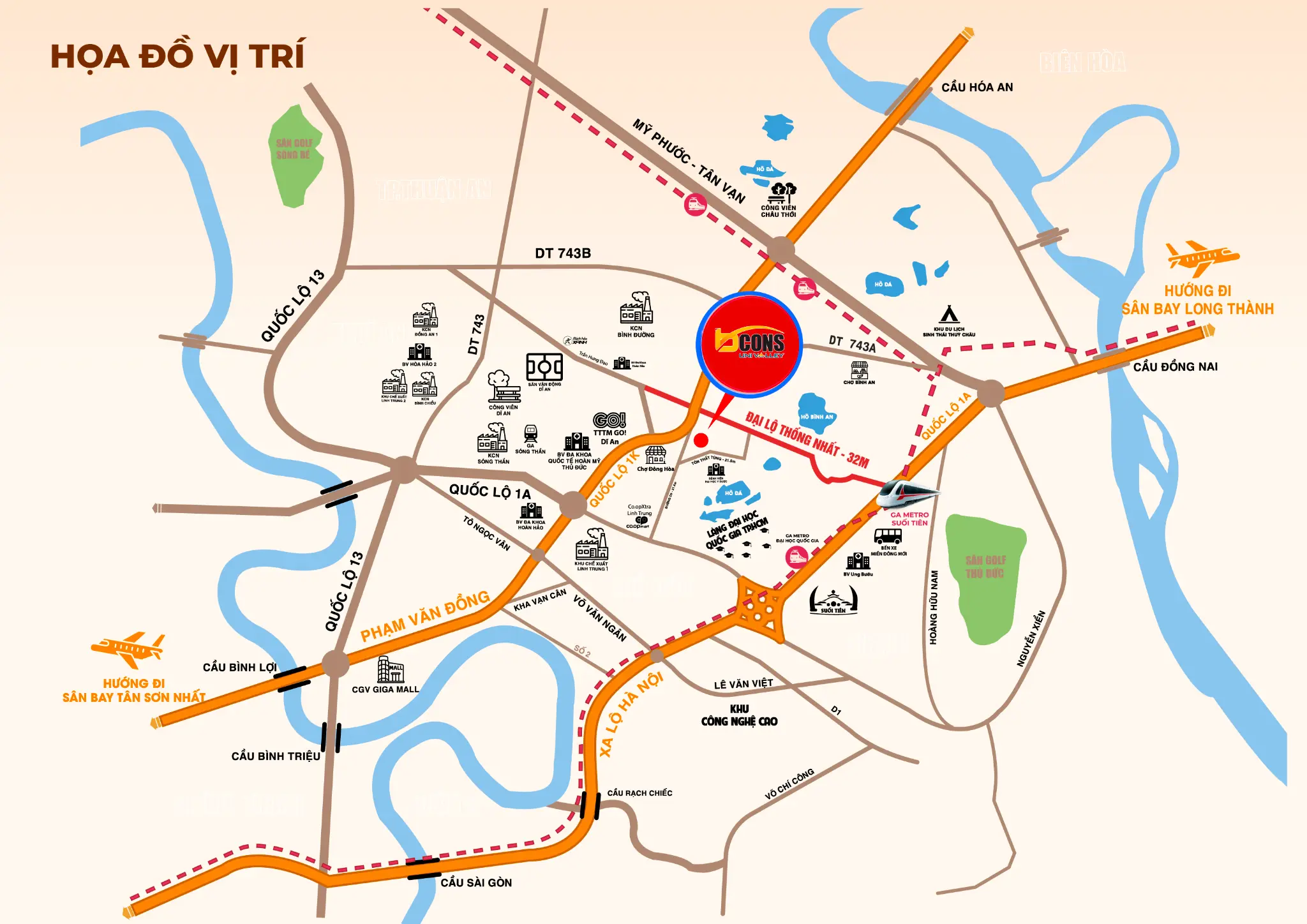 Bản đồ vị trí Bcons Uni Valley